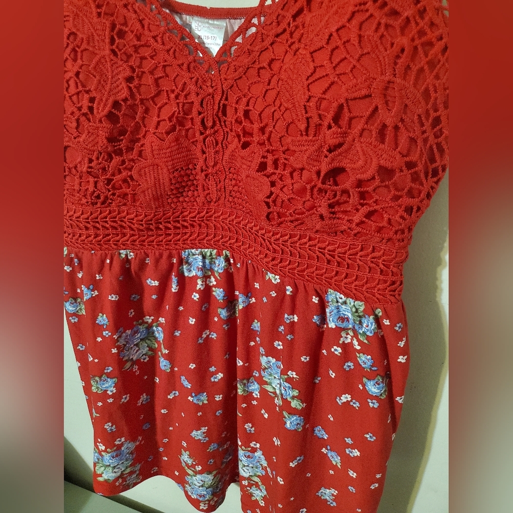 Y2k Red Floral Crochet Top XL Cottagecore